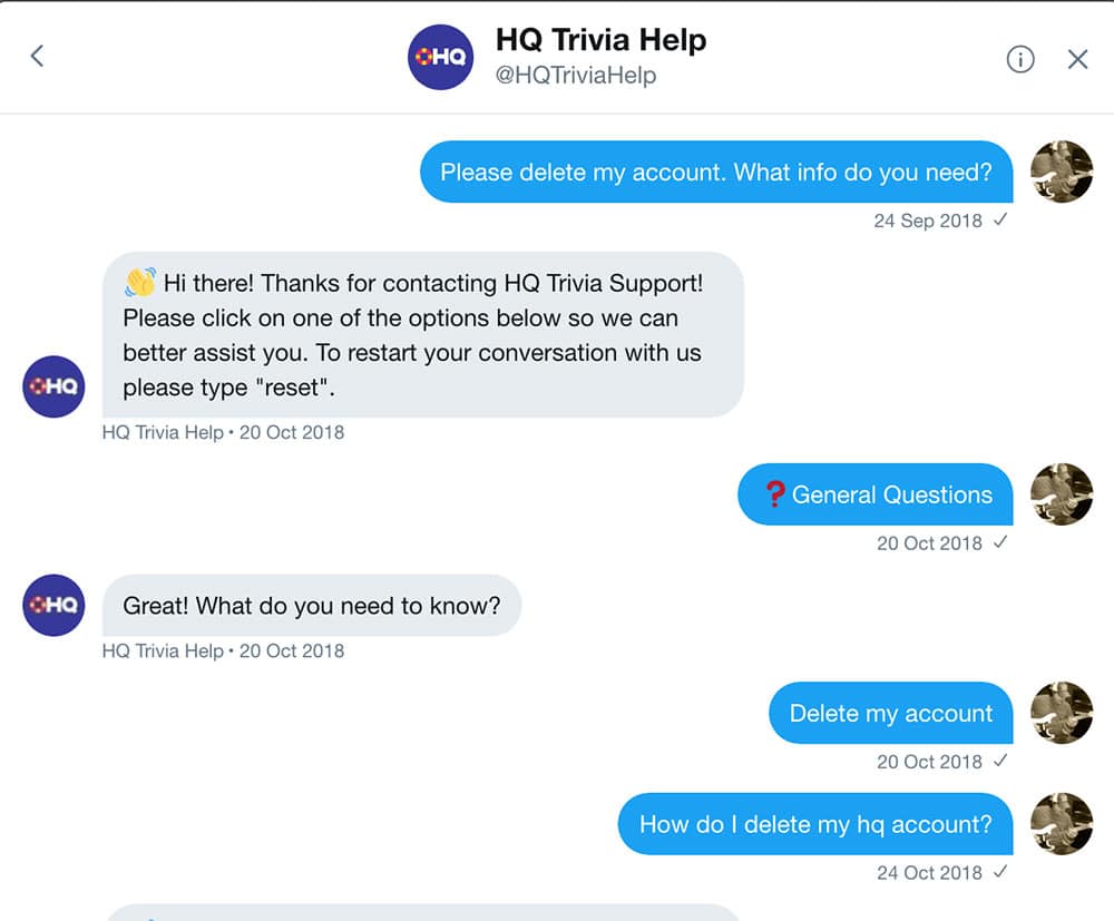 Delete hq trivia account twitter