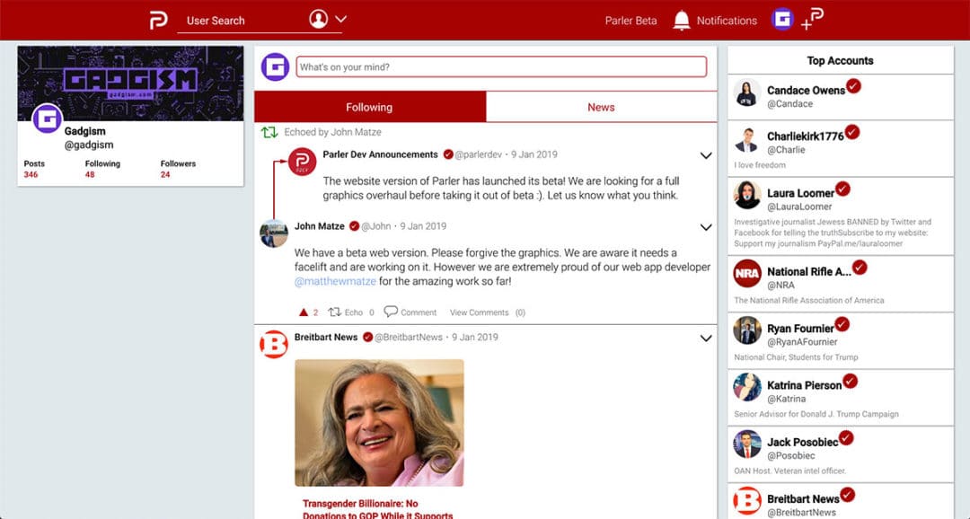 Parler website beta desktop